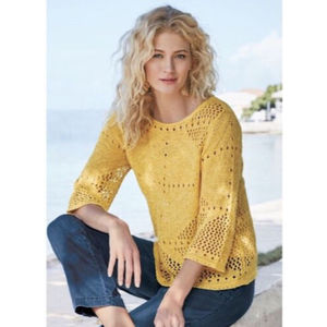 Soft Surroundings Beachwalk Sweater Round Neck 3/4 Sleeve Pullover Women Small